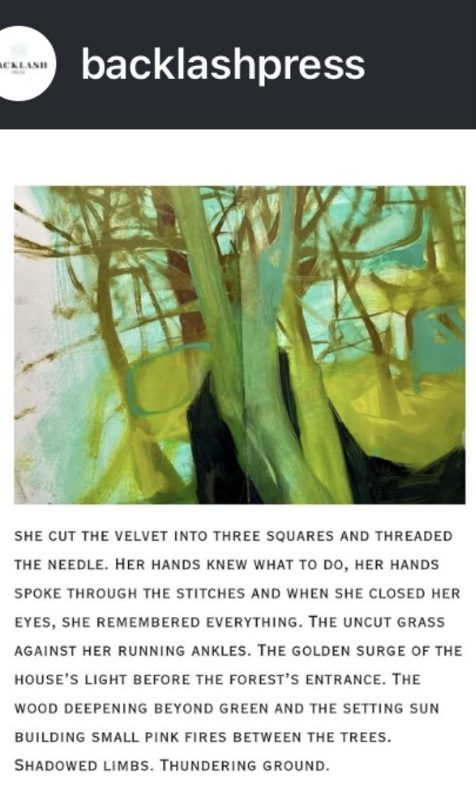 Backlash Press page featuring artwork by Patricia Thornton
